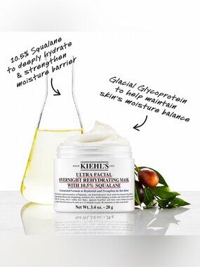 NEW Sephora Kiehl’s Ultra Facial Overnight Rehydrating Cream 10.5% Squalane acne